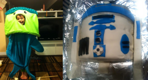 Vegimal costume and R2D2 cake